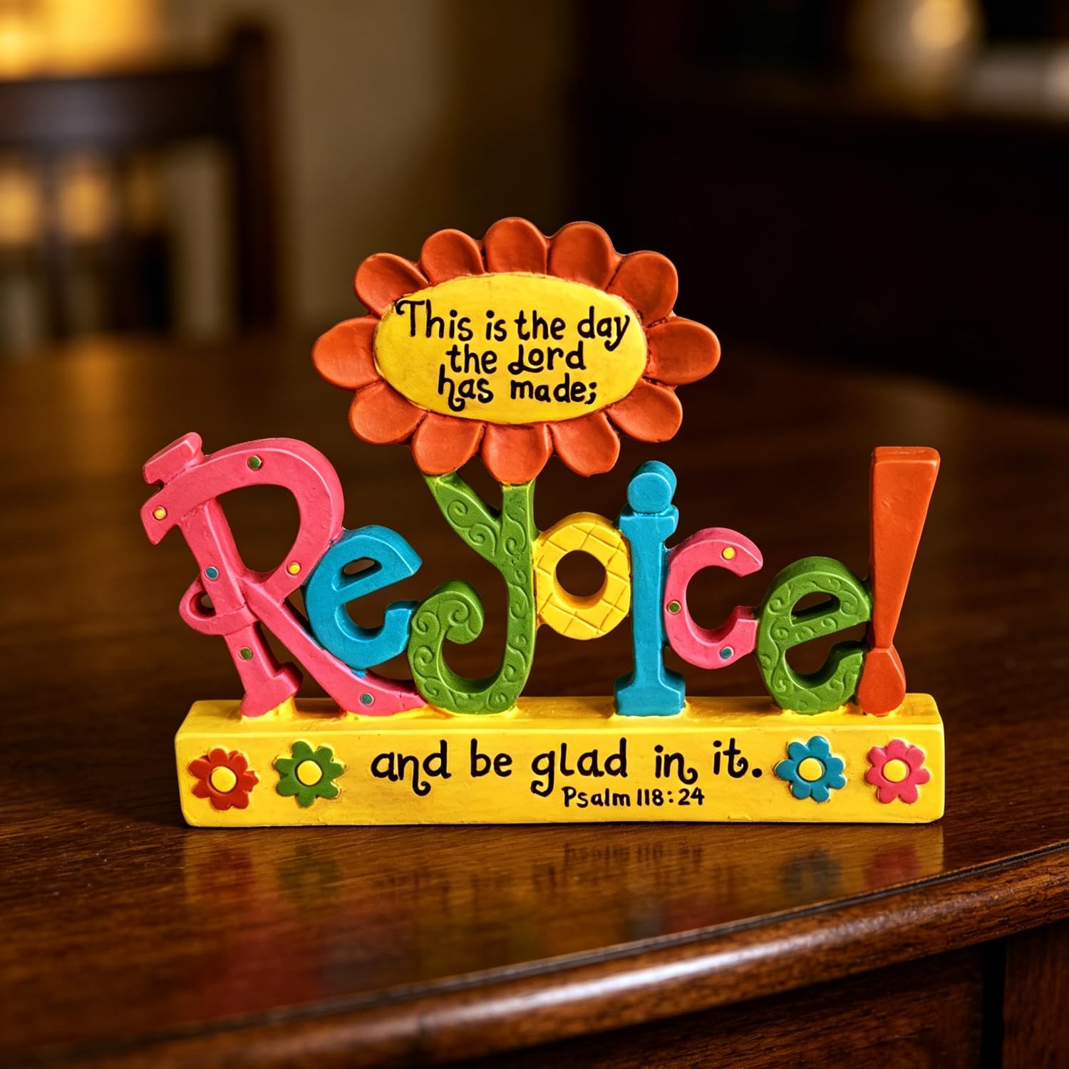 Rejoice Tabletop Word Decor, Resin Sunflower Faith Home Accent — image 1