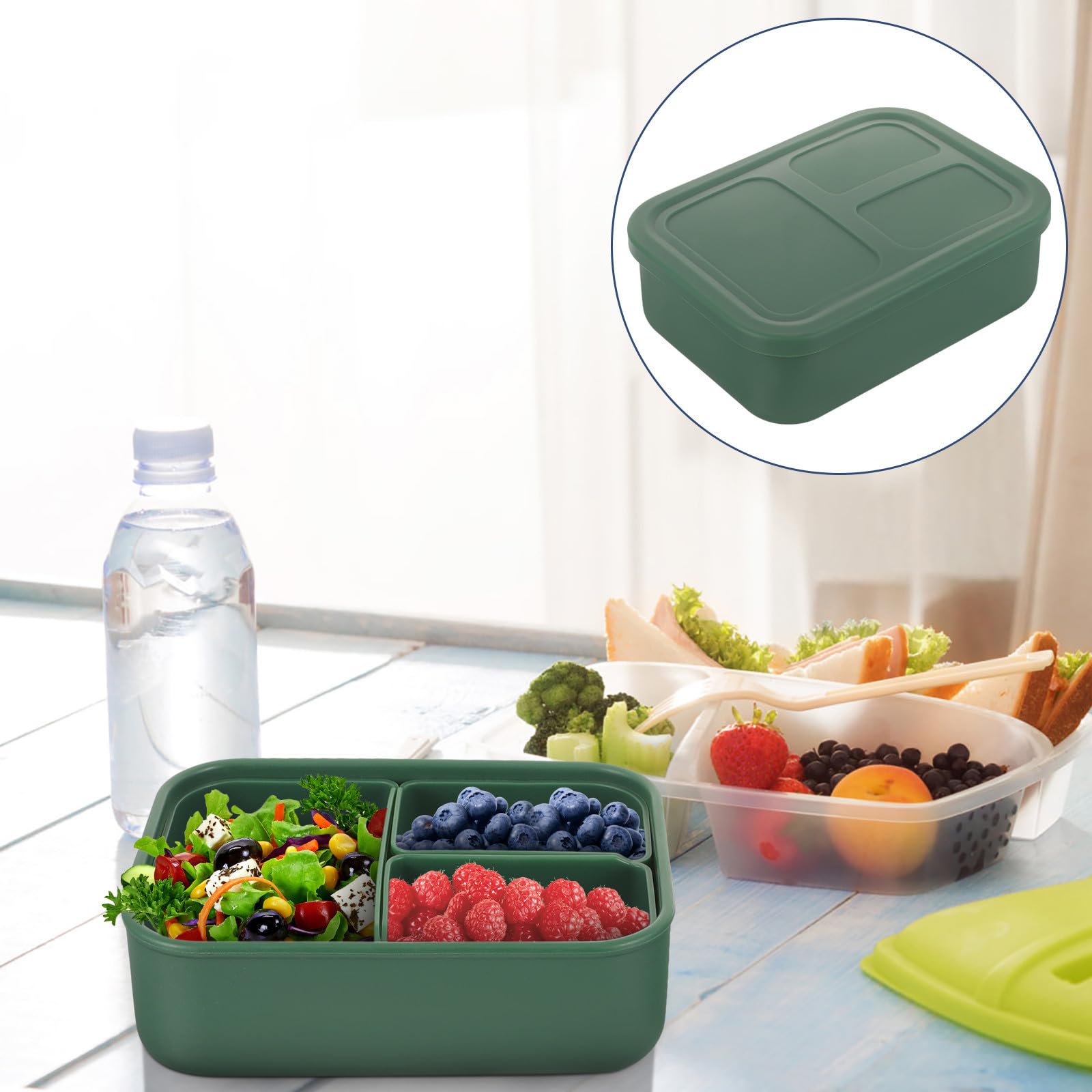 ABOOFAN Portapranzo in Silicone Scomparti Ermetici da 420ml, Resistente al Microonde, Contenitore per Pranzo Termico per Scuola e Ufficio