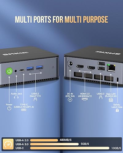 Miniatura 31 de GMKtec Mini PC Intel i5-12450H (Turbo 4.4 GHz) 32 GB DDR4 1TB M.2 NVMe SSD, Intel i226v Mini computadoras, USB 3.2, Type-C/WiFi 6, BT5.2, RJ45