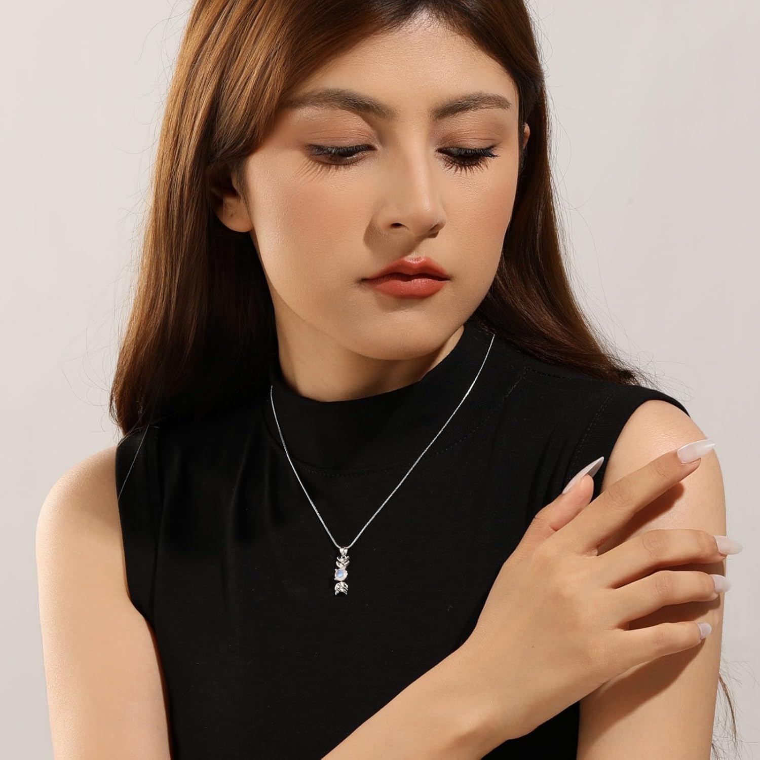 Moon Natural Cut Moonstone Necklace for Women, Crescent Moon Pendant Spiritual Jewelry Gifts - Image 3