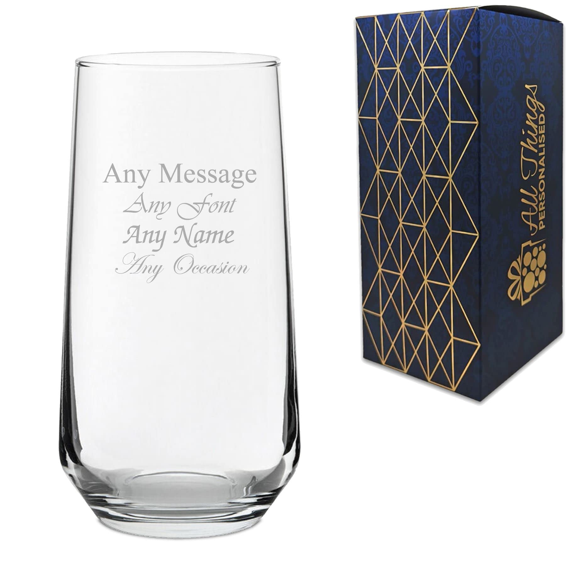 Personalised Engraved Allegra 16.5oz Hiball Glass, Personalise with Any Message for Any Occasion, Stylize from a Variety of Fonts, Gift Box Included, Laser Engraved