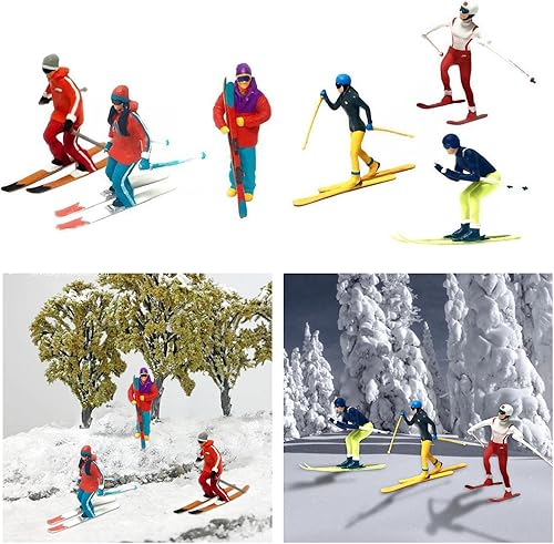 Miniatura 2 de 6X pintadas a mano 1/64 modelo miniatura figuras de esquí mesa de arena escena juguetes mesa gente pequeña micro paisaje diseño decoración