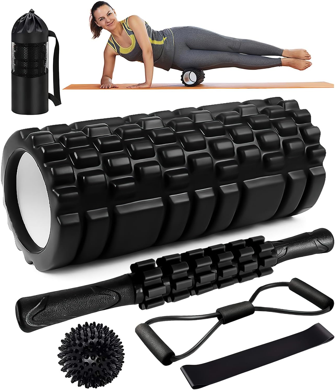 Rodillo Masaje Muscular Qveetry 6en1 con accesorios completos