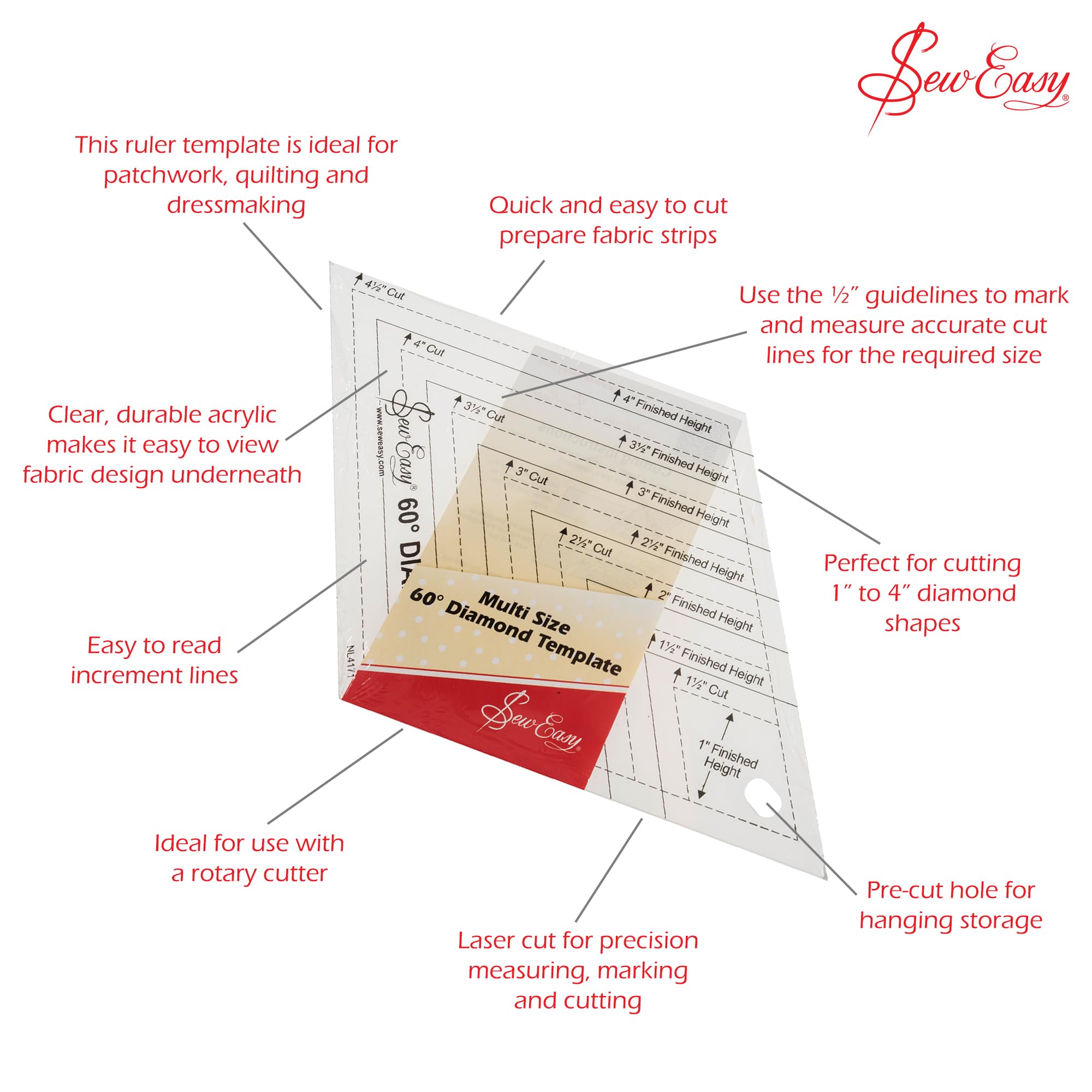 60 Degree Diamond Quilting Template - Acrylic Ruler For Patchwork Sewing Projects