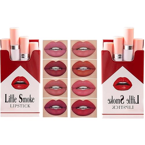 4 lápices labiales de tubo de humo pequeño para cigarrillos, brillo labial que cambia de color, juego de lápiz labial mate nude, color rojo, larga