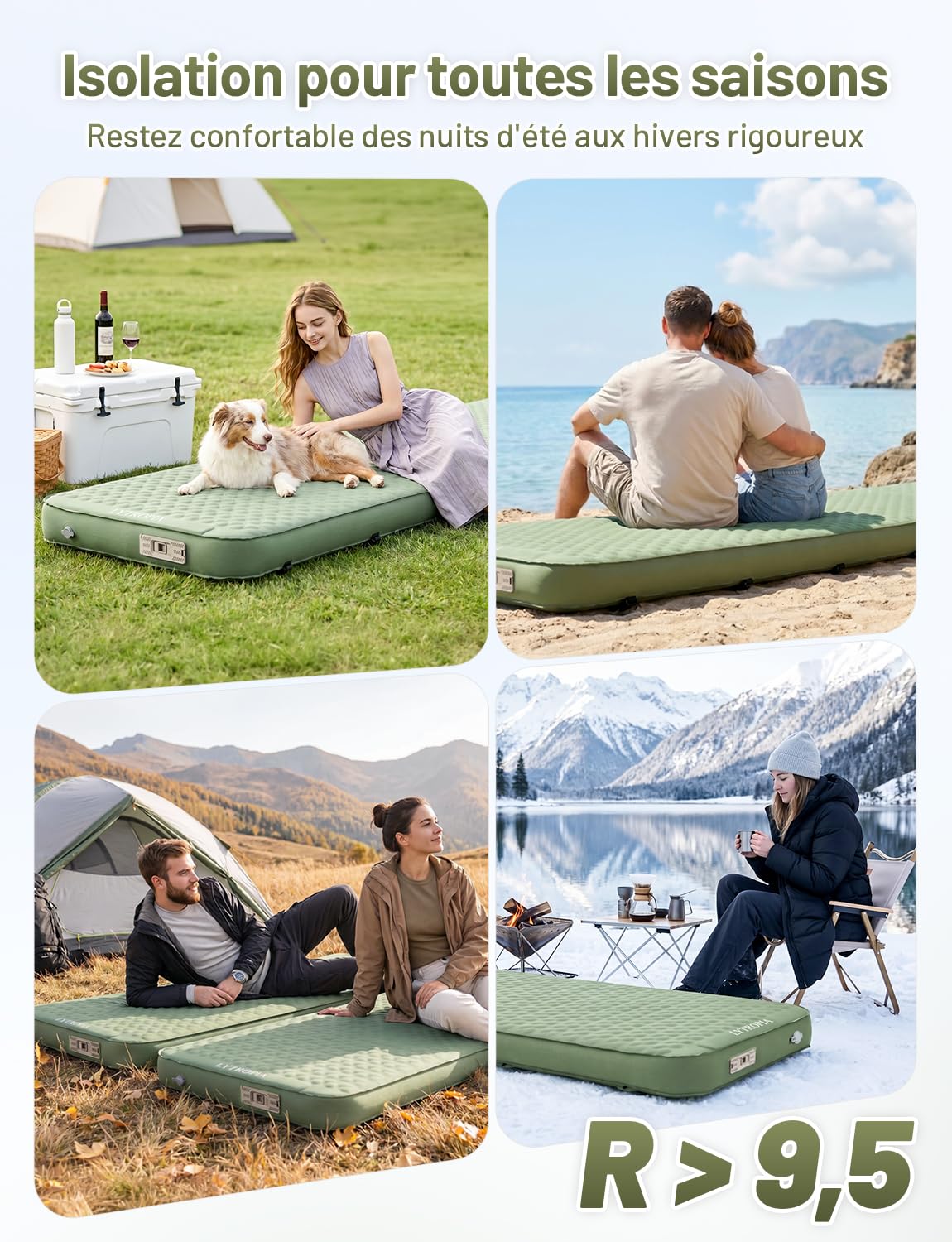 Matelas Gonflable 1 Place, Autogonflant, Pompe à Air Électrique | 10cm Épais, Pompe USB-C Gonflage 60s, Anti-Déchirure, Sangles Module, Convient Camping Randonnée Plage