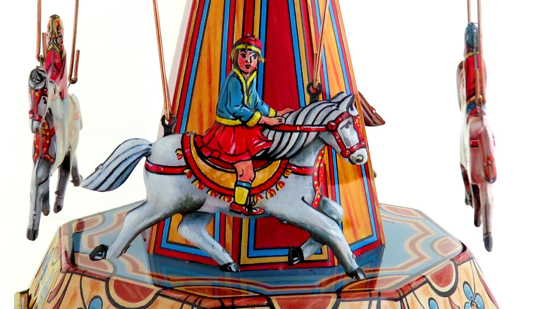 Giocattolo Meccanico di Metallo - Giostra o carosello Meccanico di Latta cromolitografata con Cavalli - Oggetto da Collezione Vintage per Soli Adulti