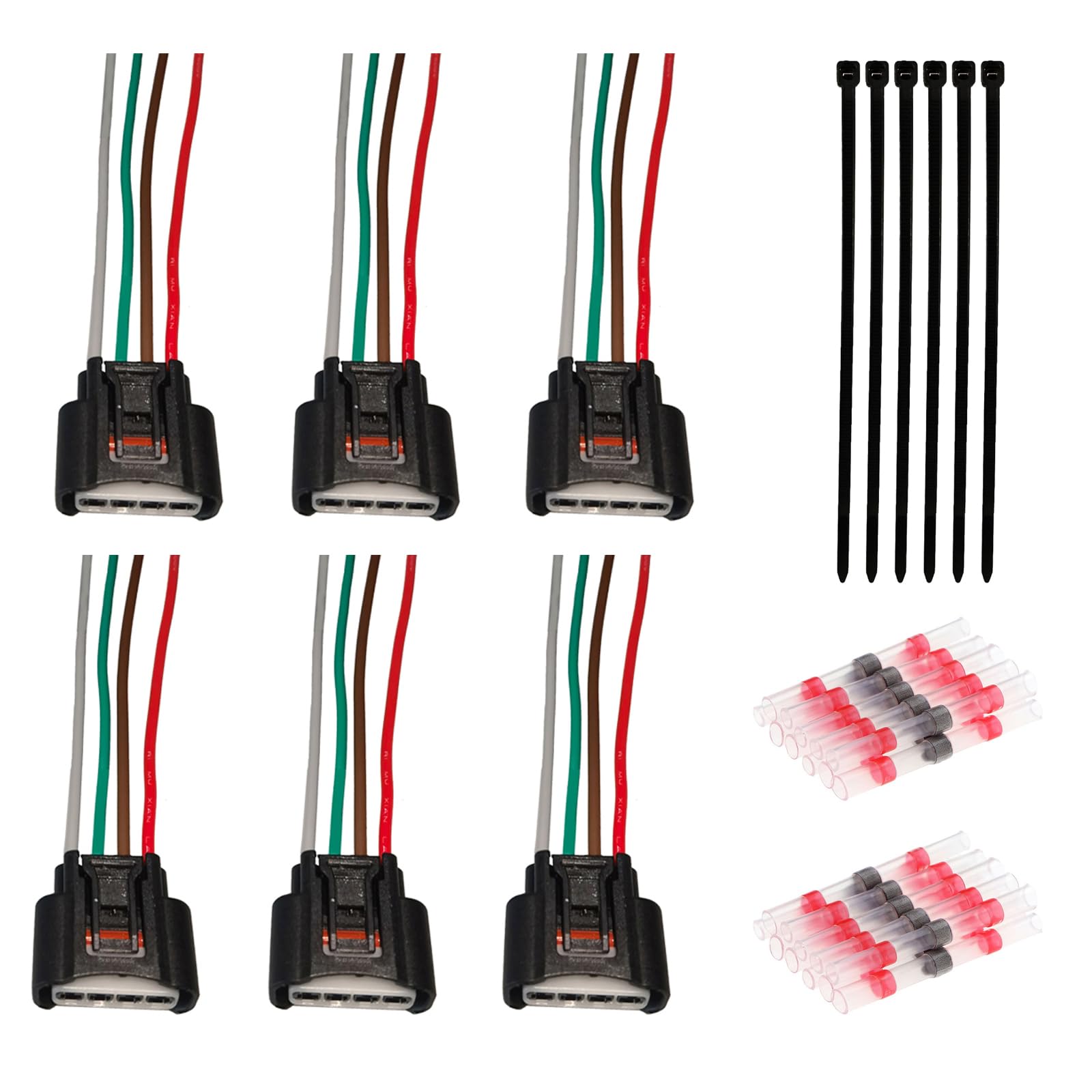 Mamiko Set of 6 Ignition Coil Connector Plug Harness Replacement for Chevrolet Toyota Lexus Pontiac Scion Ignition Coil Female Connector Plug Harness Pigtail 4-Way Female 90980-11885
