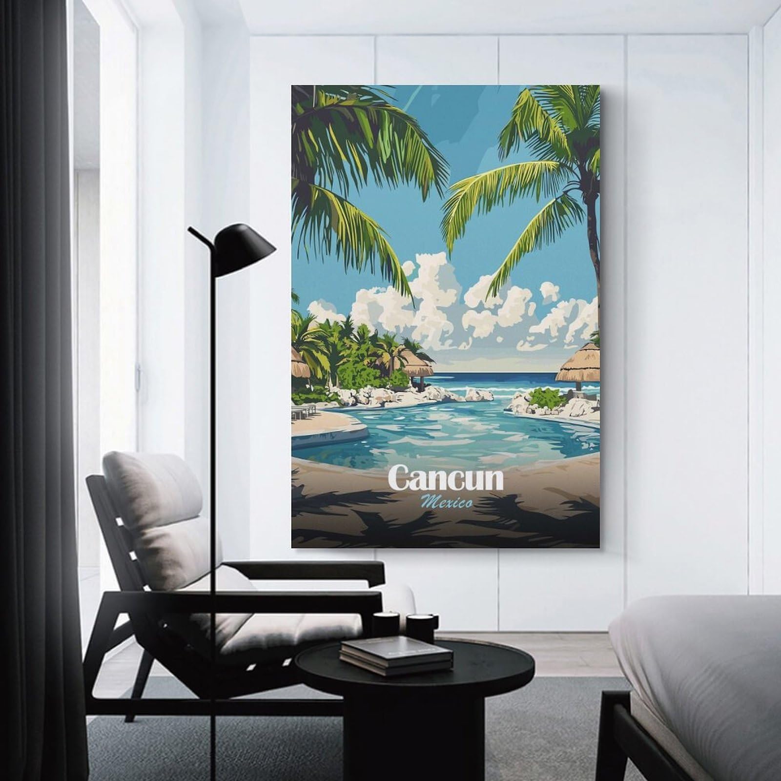 Junmoney Cancun Mexico Tropical Resort Wall Art Print, 24x36inch(60x90cm), for Bedroom Decor, Cosy Corners Or Studios, Decorative Wall Art for Cosy Rooms