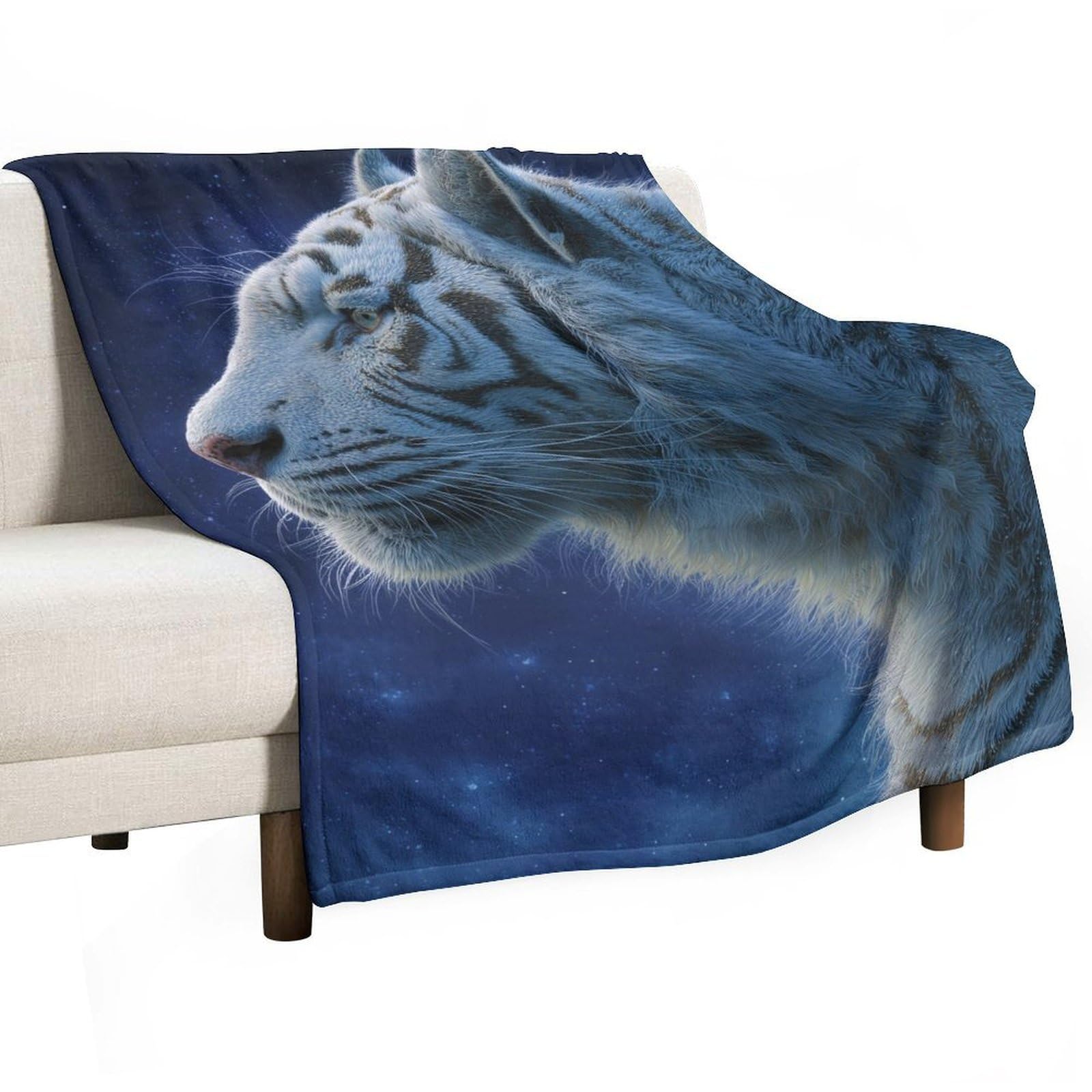 Couverture tigre blanc 130x150 cm durable plaid canapé design sauvage pour salon