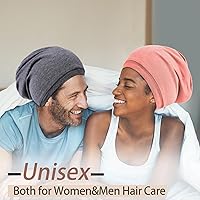 Vista 6 de 2 gorros de seda ajustables para dormir, gorro de dormir con forro de satén para mujeres y hombres, gorro de seda para el cabello holgado.