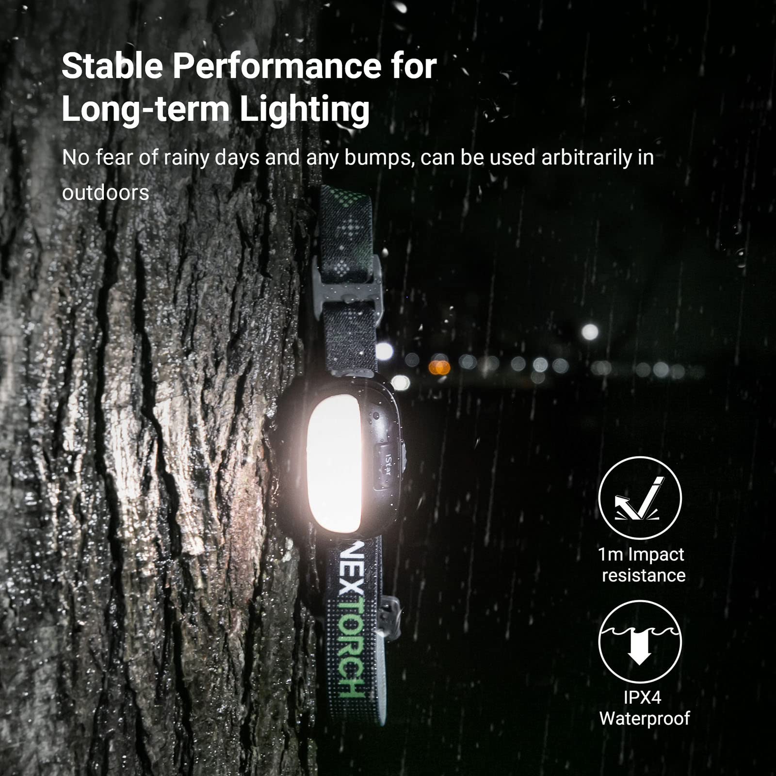 NEXTORCH Lampe frontale LED rechargeable 450 lumens - Blanc et rouge - Lampe frontale compacte et légère pour camping, randonnée, escalade