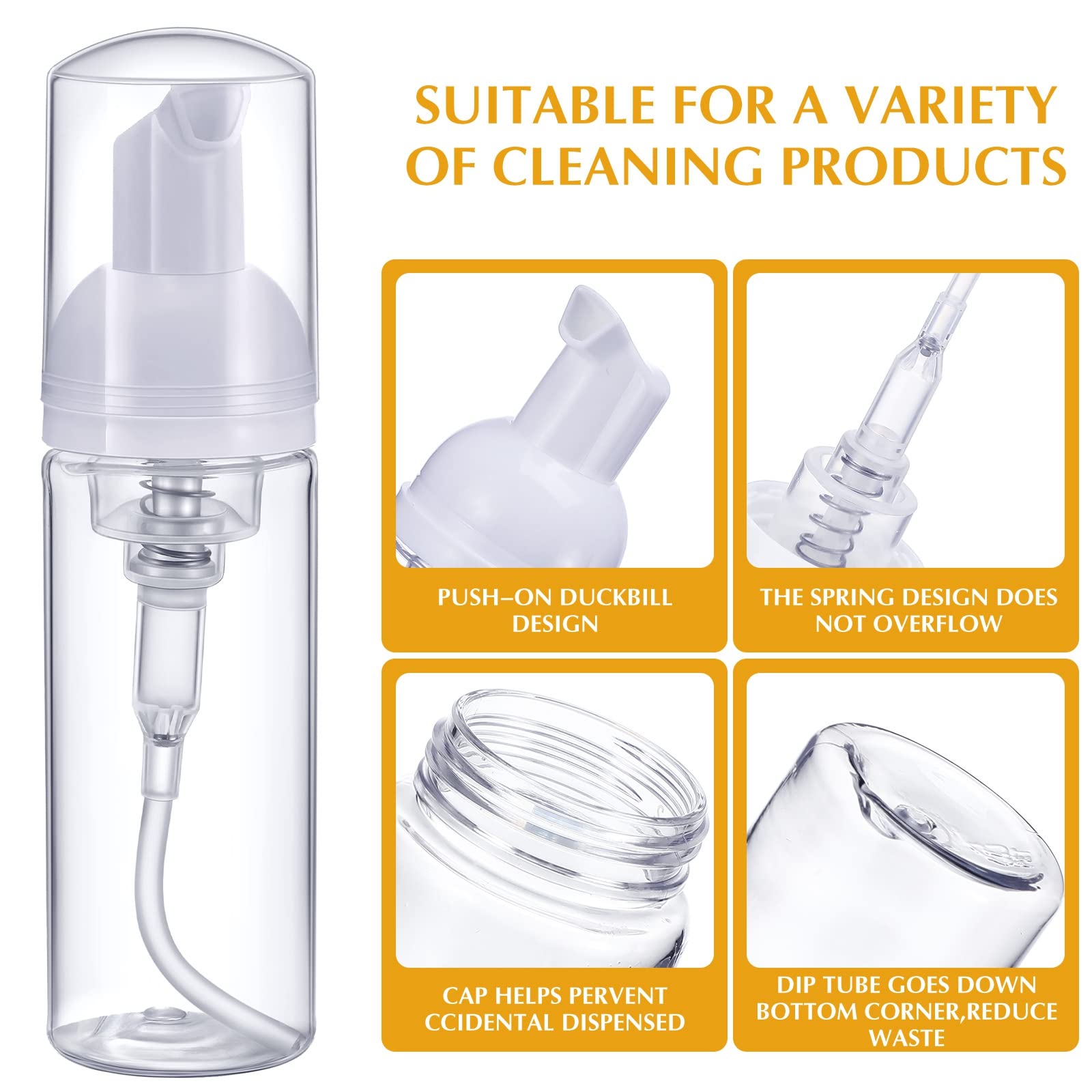 Mini bottiglia vuota da viaggio in schiuma da 50 ml, con pompa trasparente, in schiuma di plastica, con mini dispenser per schiuma, per shampoo, pulizia, cosmetici, confezione da 50 pezzi
