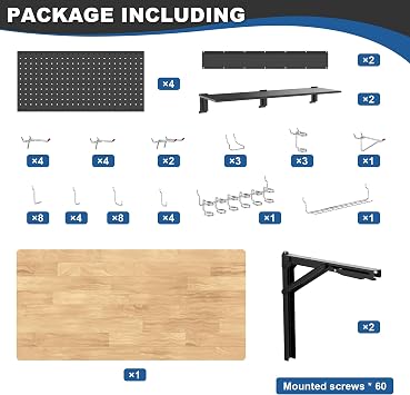 Ultrawall Wall Mounted Workbench with Pegboard, Folding Down Work Table | Metal Pegboard Wall Organizer for Garage Storage, Workshop, 48X24