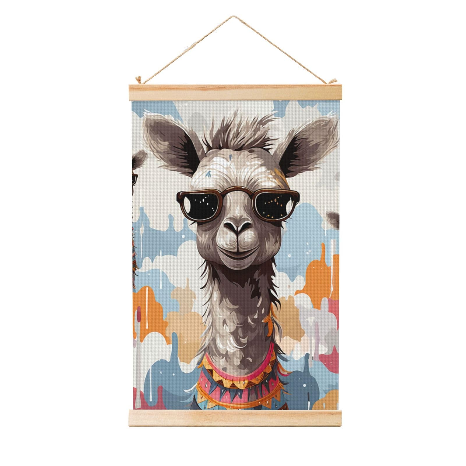 Cute Giraffe Funny Poster Wooden Shaft Hanging Poster Wall Hanging Banner Canvas Artwork with Wood Frames 16"x24" Modern Artwork Decor Ready to Hang Wall Art for Home Decor Scroll Painting