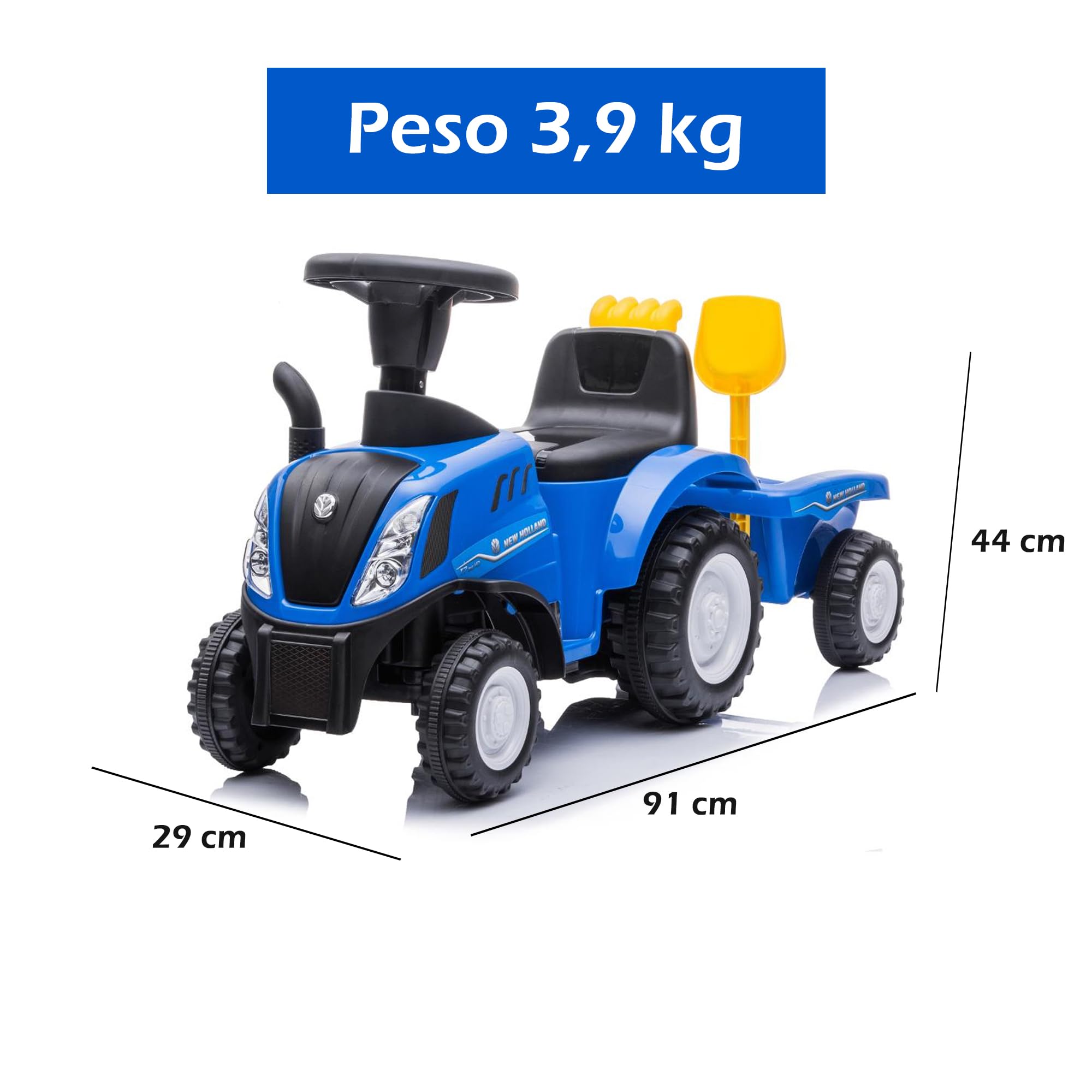 COIL Traktor New Holland samochód z przyczepą, licencjonowany wózek spacerowy z szuflą, wysokiej jakości zabawka z tworzywa sztucznego, do siedzenia na górze, niebieski