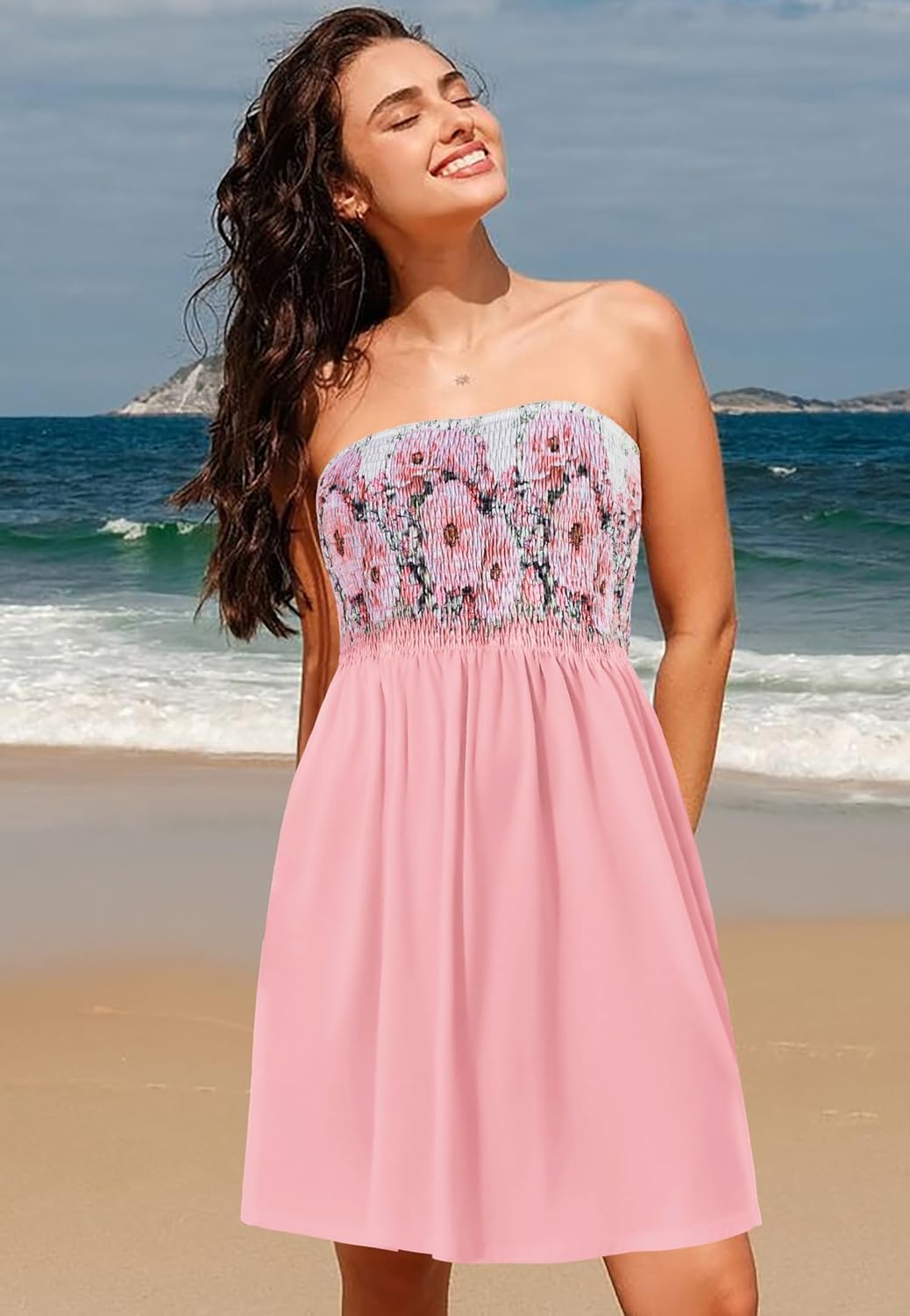 elescat Summer Dresses for Women Strapless Casual Beach Cover Ups Tube Top Sundress - Image 2