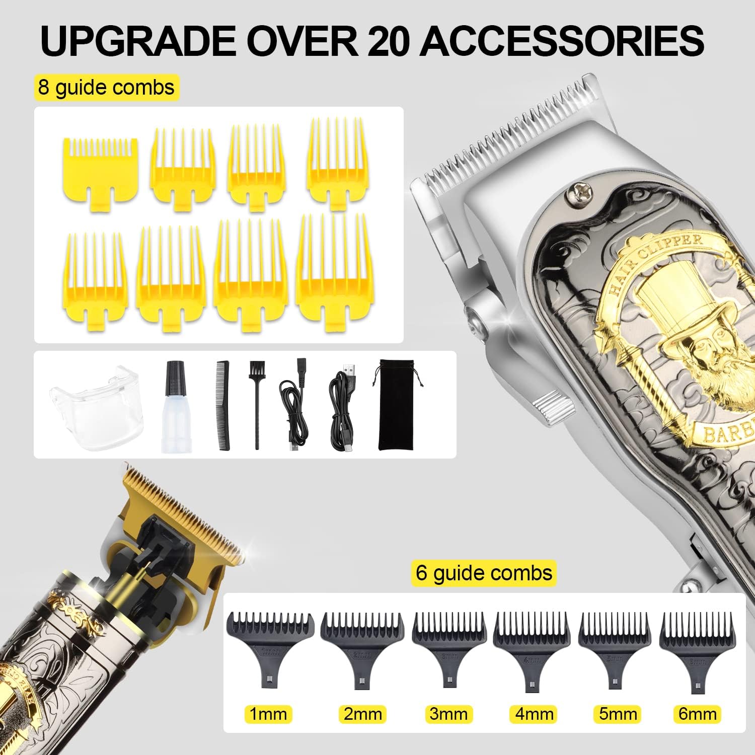 HIENA PRO Hair Clippers for Men T-Blade Trimmer Set, Men Professional Cordless Rechargeable Barber Hair Clippers Set with LED Display (Black-LCD)