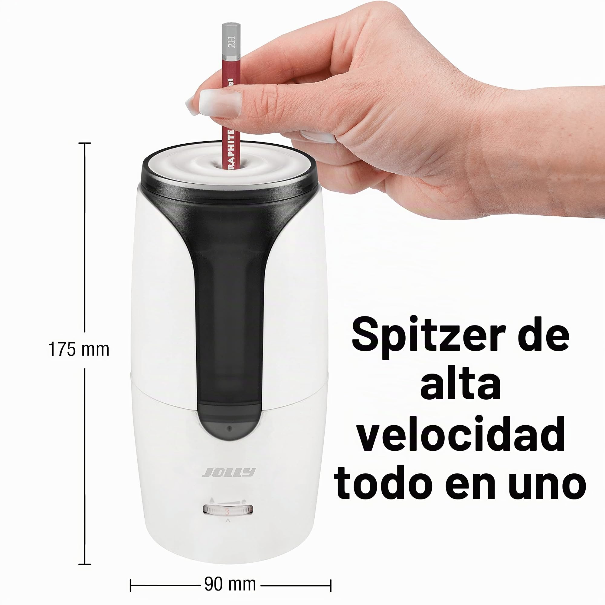 Sacapuntas eléctrico JOLLY Herbert Sacapuntas eléctrico grande para todos los lápices, también para lápices finos de artista y lápices a todo color con auto-stop blanco, incl. cable de carga
