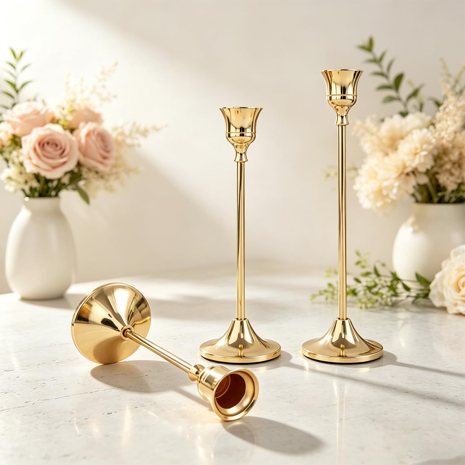 9 Pezzi Candelabri Dorati Vintage, Stile Europeo,Candele Coniche