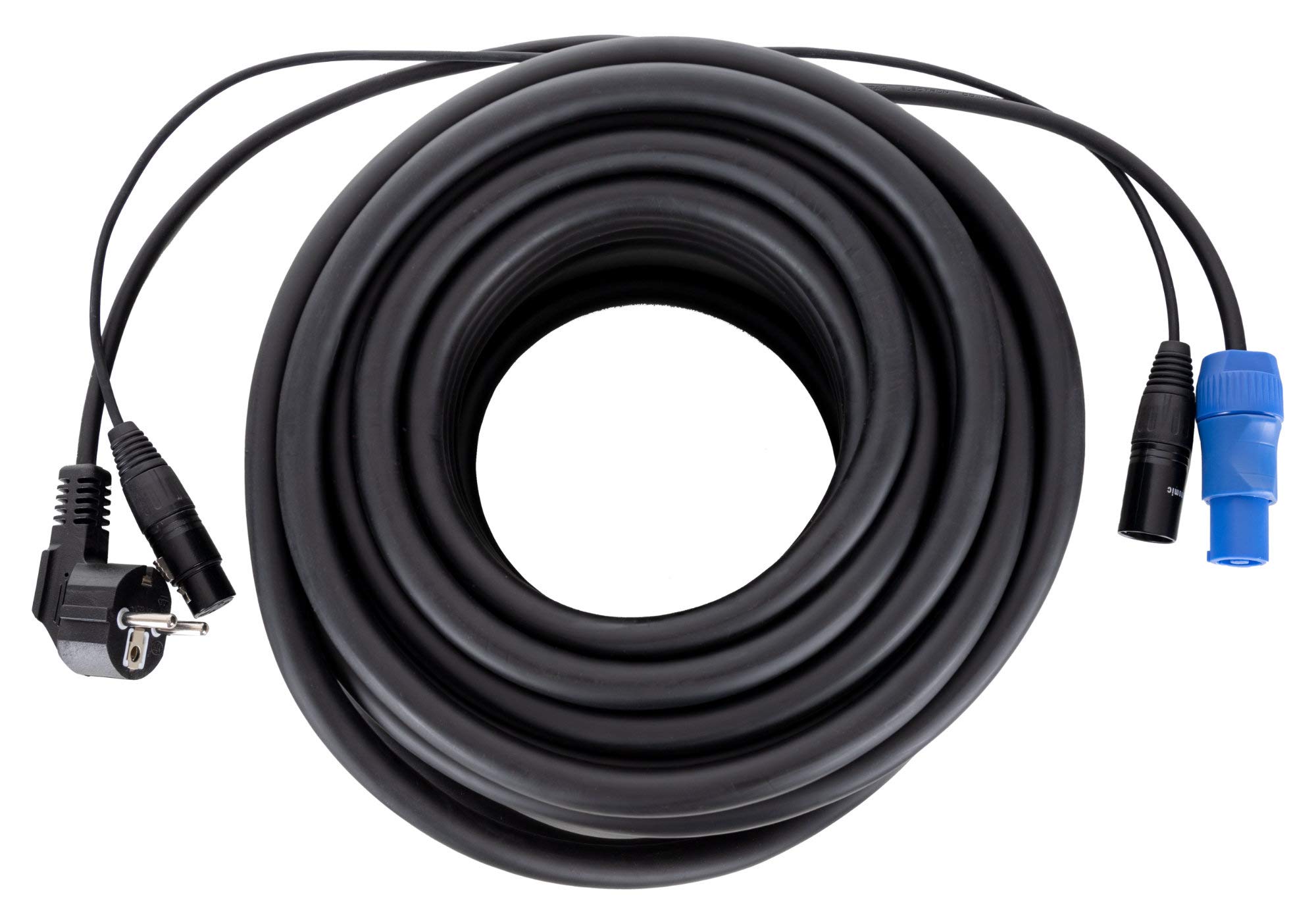 Pronomic Stage EUPPX-20 Hybridkabel Euro/Powerplug/XLR - Länge: 20 m - Kombi-Kabel für Aktiv-Lautsprecher - Stromversorgung und Signal in einem - Powercon/Schuko-kompatibel - schwarz