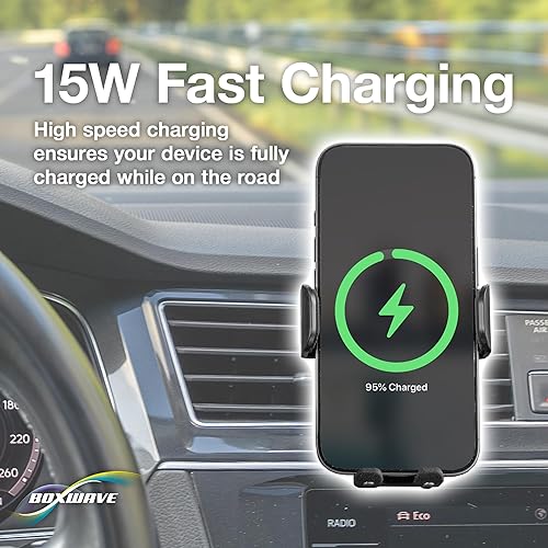 Miniatura 6 de BoxWave Cargador de coche compatible con Samsung Galaxy S23 Ultra - Montaje automático de carga inalámbrica (15 W), cargador de coche inalámbrico Qi