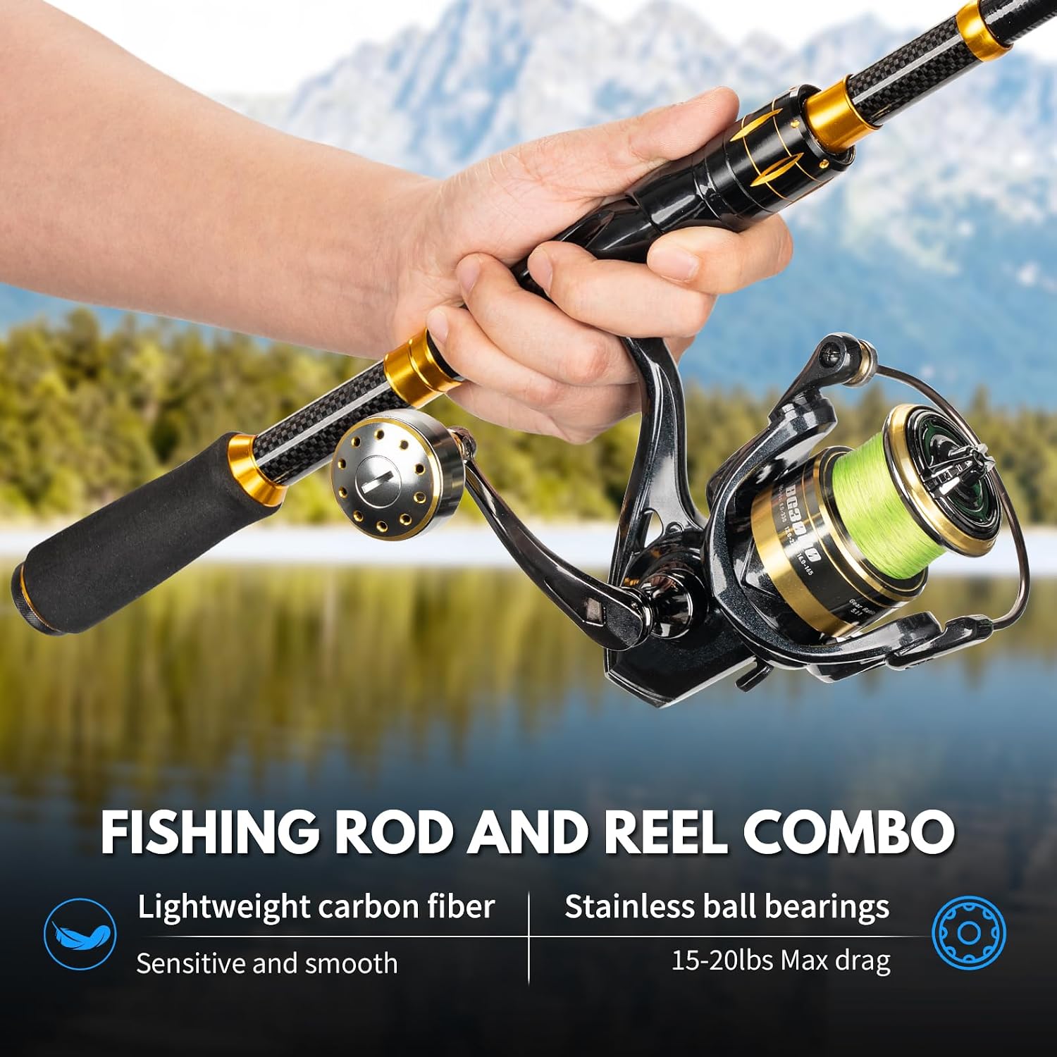 THKFISH Telescoping Fishing Rod and Reel Combo with Backpack, Carbon Fiber Travel Fishing Pole Spinning Reel Kit with Fishing Lures, Fishing Tools Kit for Men
