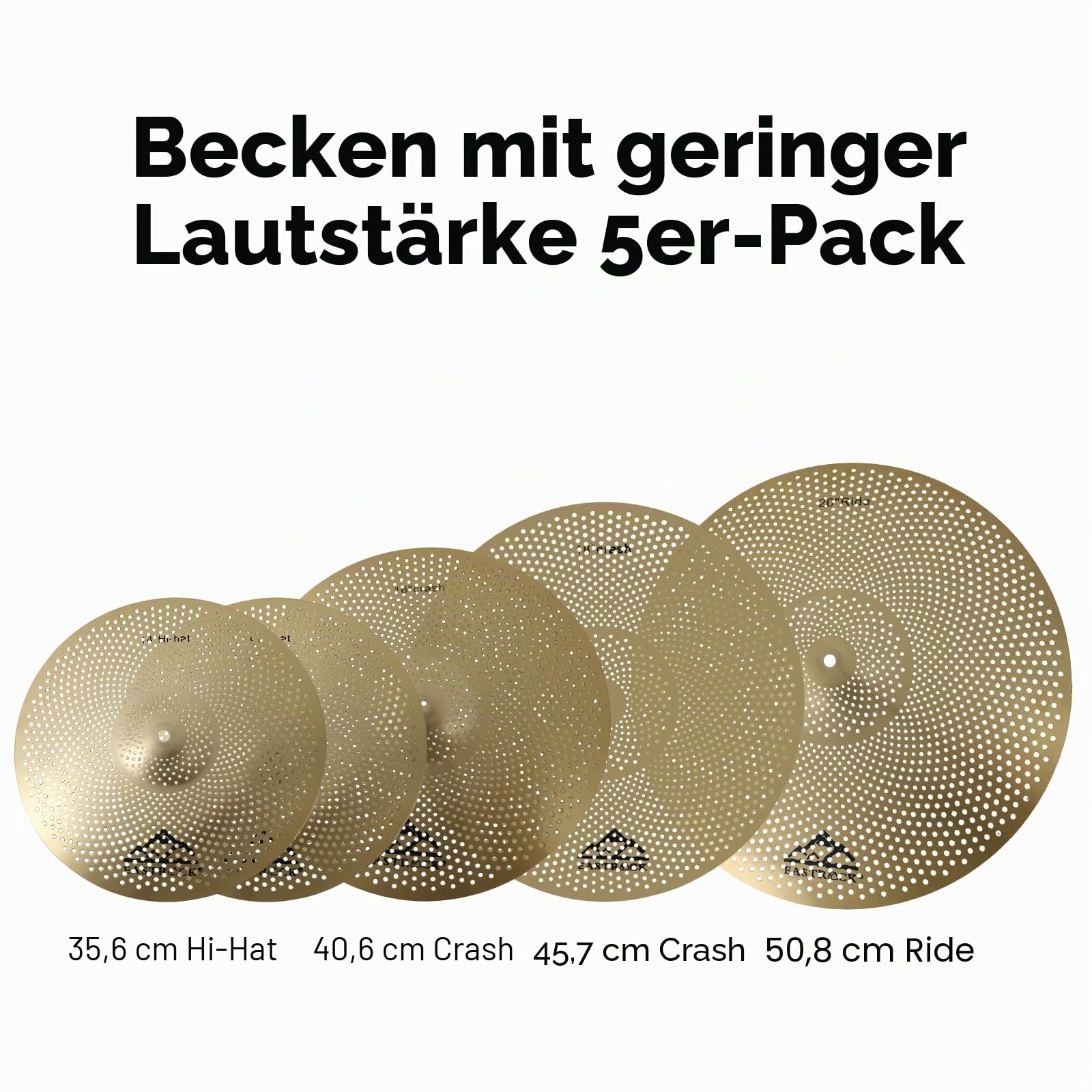 EASTROCK Becken Set Low Volume Pack Becken Set Mit Becken Tasche Filzen 14'Hi-hat+16"Crash+18'Crash+20" Ride 5 Stück Drummer Praxis Becken(Gold)