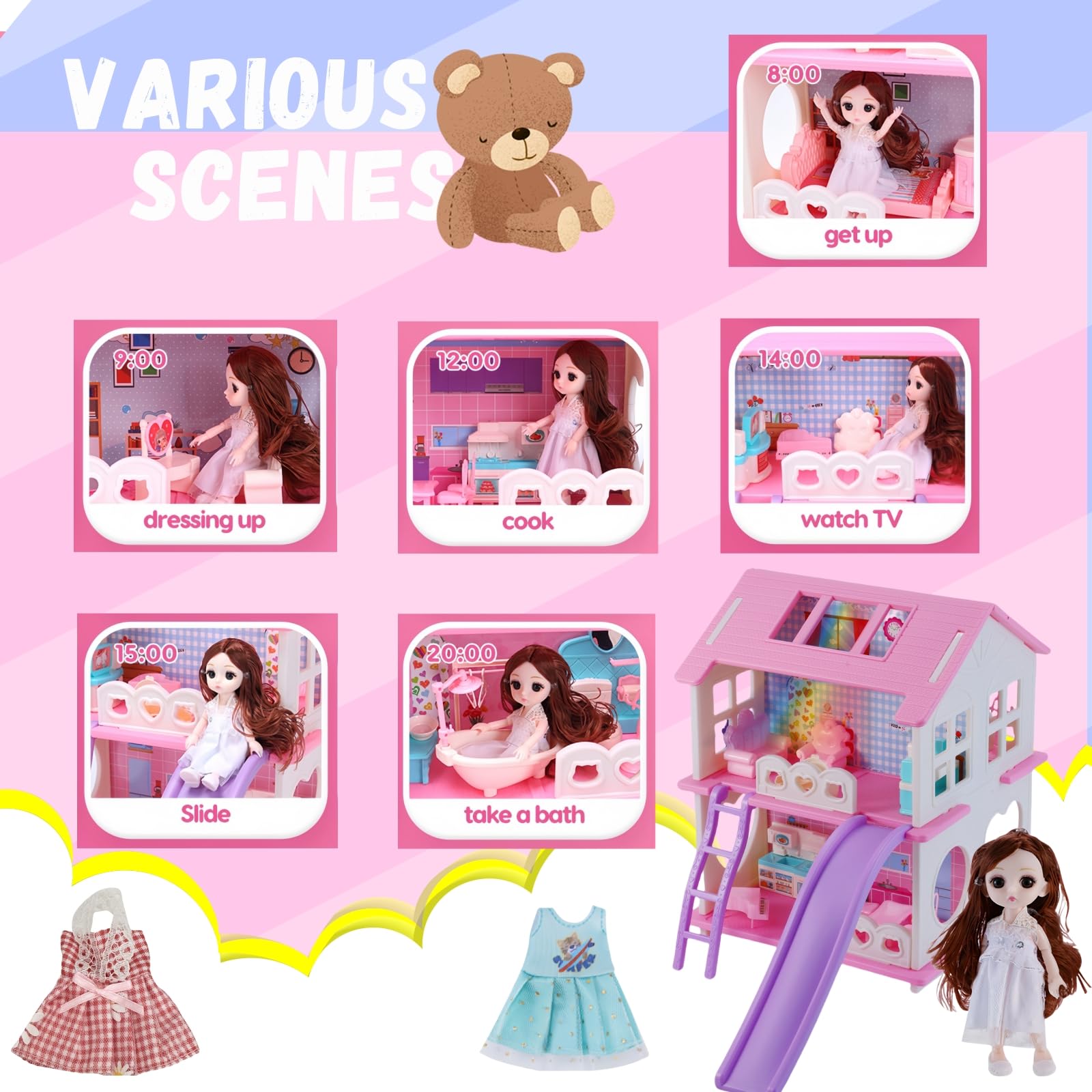 MOLINGXUAN Dollhouse - Cute Style Dollhouse Toy with Light, Slides and Furniture Accessories, Ideal for Collectors and Hobbyists Who Love House Miniatures