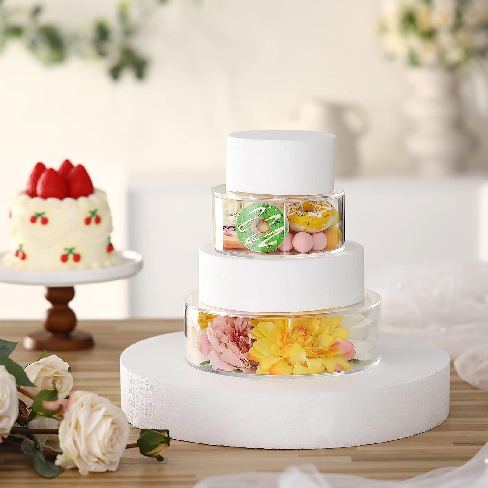 Alzata per torte, manga corta, trasparente, set di presentazione da tavolo per dessert, per matrimoni, compleanni, Natale, feste, vacanze, buffet, casa, ufficio, cibo, biscotti, pasticceria