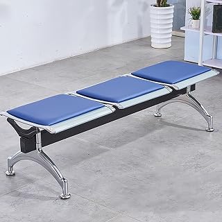3 Seat Reception Bench with Soft Cushion Office Waiting Room Chair for Airports Hospitals Banks Salons Barbershops Comfortable Lobby Furniture (Blue) (Blue One Size)