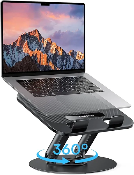OMOTON Laptop Stand for Desk with 360° Rotating Base, Ergonomic Laptop Riser for Collaborative Work, Easy Storage, Fits MacBook/All Laptops up to 14 inches, Black