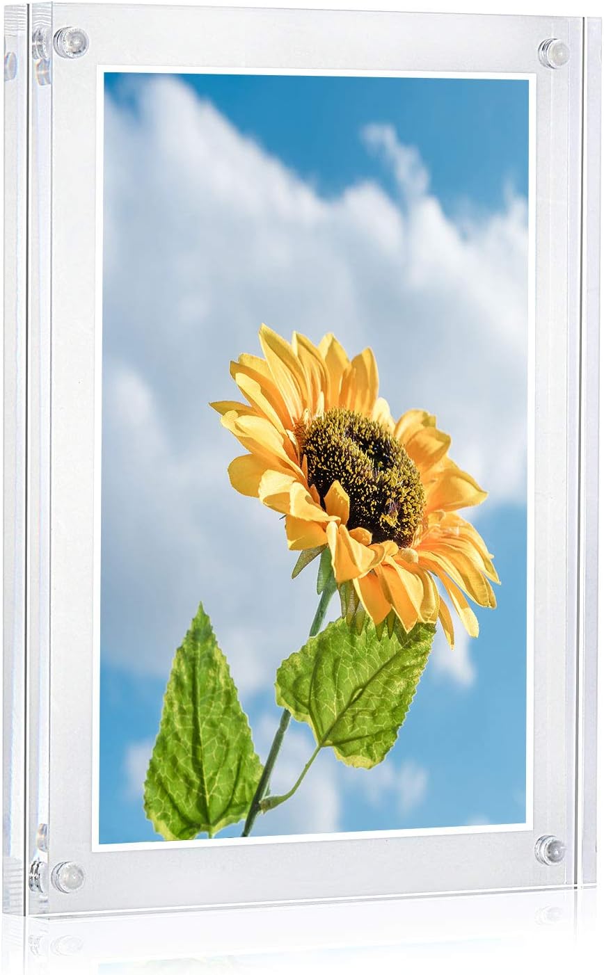 ONE WALL Acrylic Picture Frame 4x6 Clear Free Standing Double Sided Frameless Magnetic Photo Frame for Tabletop Desktop Display, Pack of 5