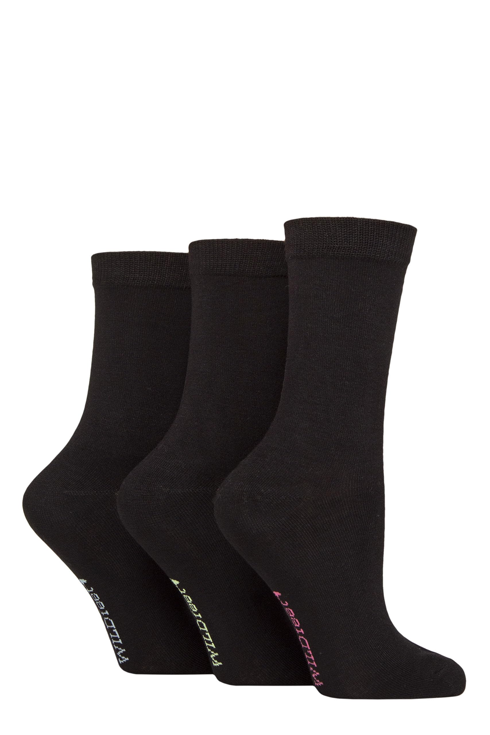 SockShop Wildfeet Ladies Plain Bamboo Socks Pack of 3 (UK, Numeric, 4, 8, Regular, Regular, Black Contrast)