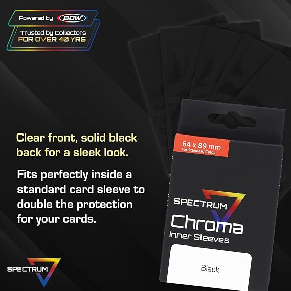 BCW Spectrum Black Chroma Inner Card Sleeves | 100 Pack | Acid-Free Archival Quality Protection | Perfect Fit Sleeves for MTG, Pokemon | Dual-Sided Glossy-Clear