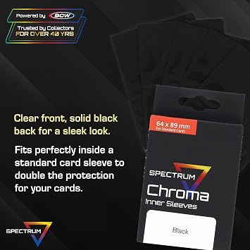 BCW Spectrum Black Chroma Inner Card Sleeves | 100 Pack | Acid-Free Archival Quality Protection | Perfect Fit Sleeves for MTG, Pokemon | Dual-Sided Glossy-Clear