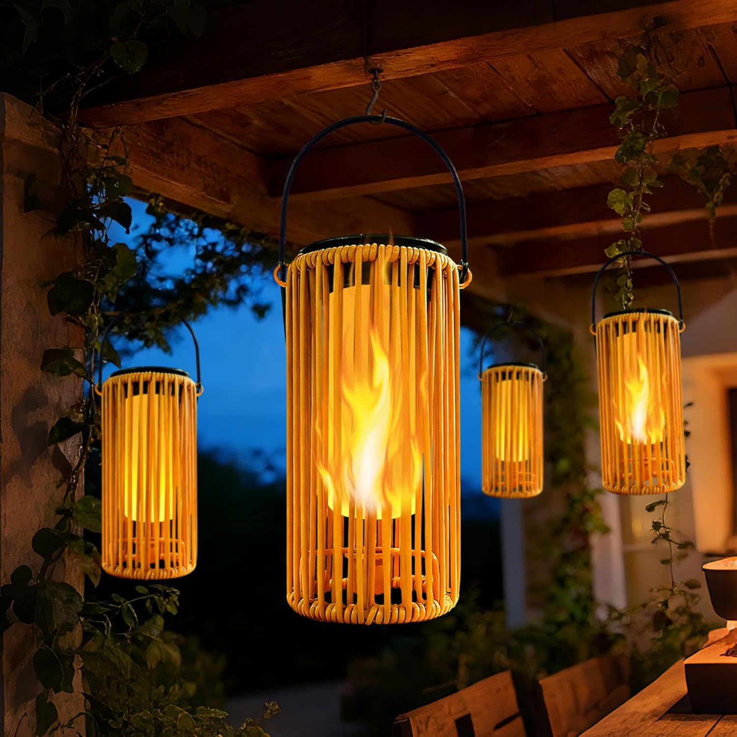 Solar Pathway Lights Outdoor Hanging Garden Decorations,Solar Lanterns Waterproof Flickering Flame Gifts for Women Mom Grandma,Decorative Lantern Stakes Outside for Lawn Yard Porch Tree