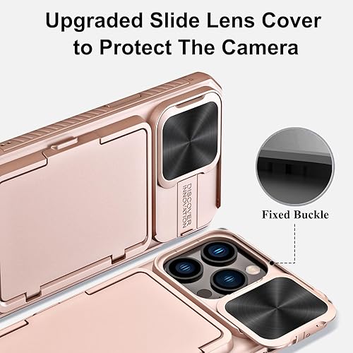 Miniatura 3 de Funda tipo cartera para iPhone 15 Pro con tarjetero (4-5 tarjetas) y cubierta deslizante para lente y soporte, protección contra caídas de grado