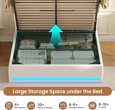 AOGLLATI Ottoman Double Bed Frame with Hydraulic Storage & Led Lights