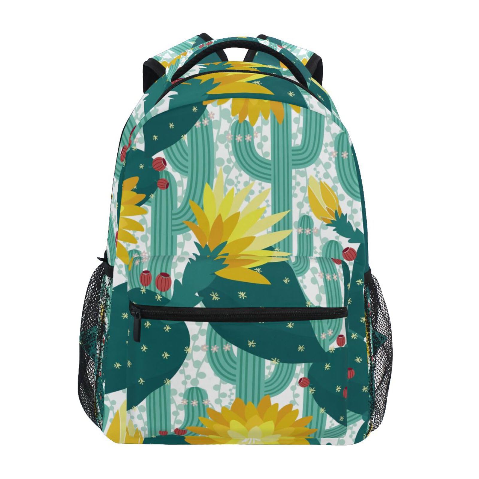 Sac À Dos Cactus Et Fleur Jaune Cartables Durable Cartable Scolaire Unisexe Sac A Dos Scolaire pour Camping Randonnée École