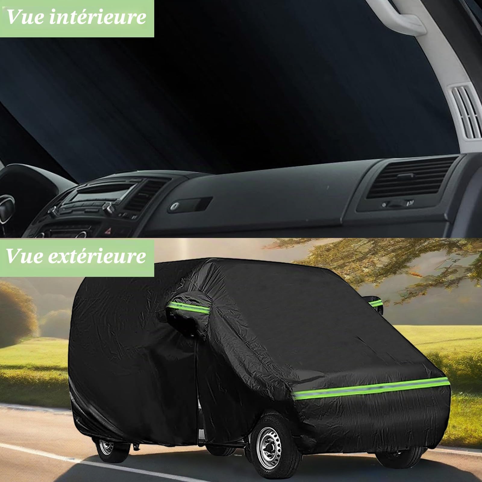 Housse de protection pour véhicule HAMON Garage complet pour VW T5 T6 SWB, bâche de protection pour voiture avec fermeture éclair latérale, bâche respirante pour garage complet hiver/été Housse de