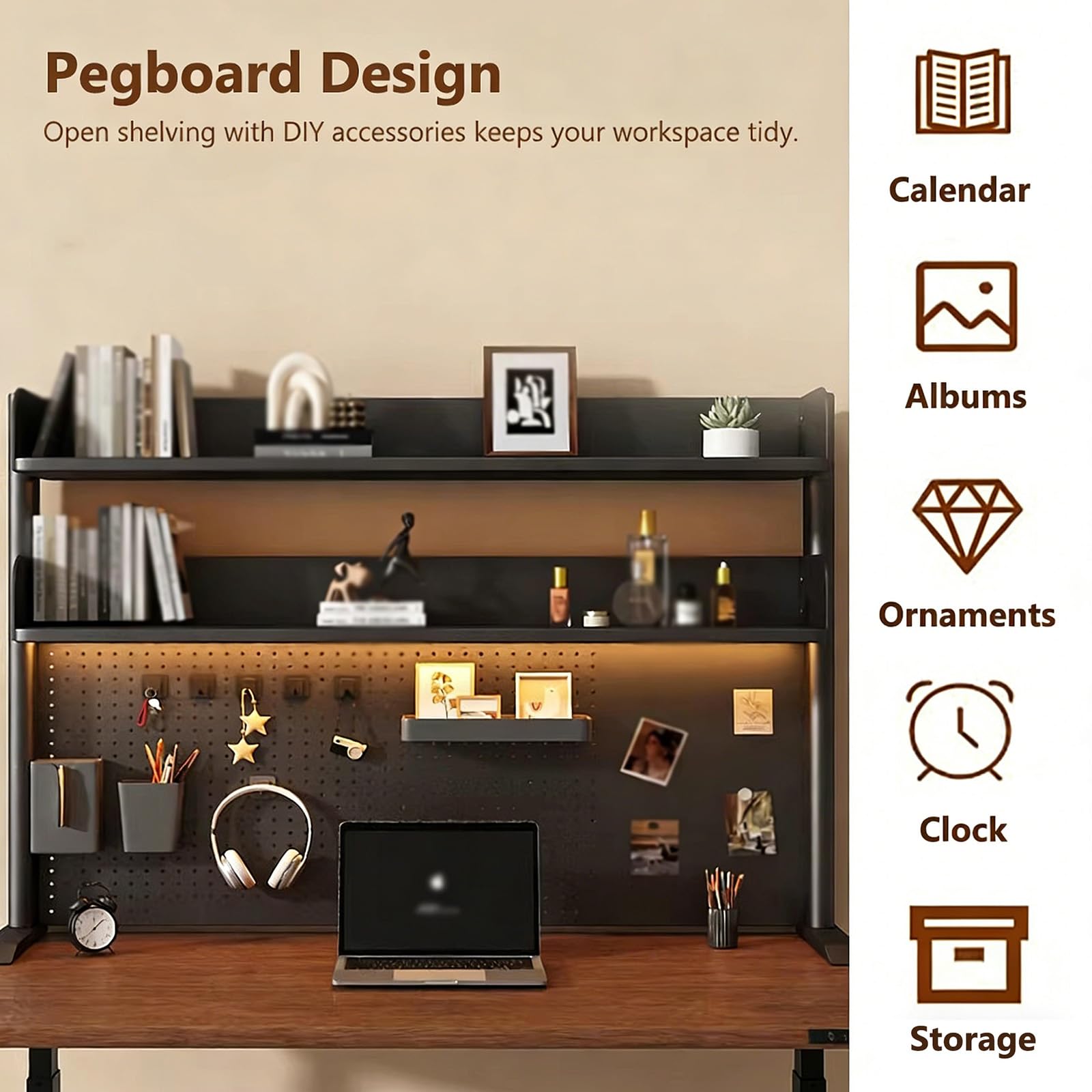 Estante de escritorio con abrazadera con tablero de clavijas, Boohelf multiusos de metal negro para oficina en casa y dormitorio, escritorio para juegos de 23.6 pulgadas Sto Solut