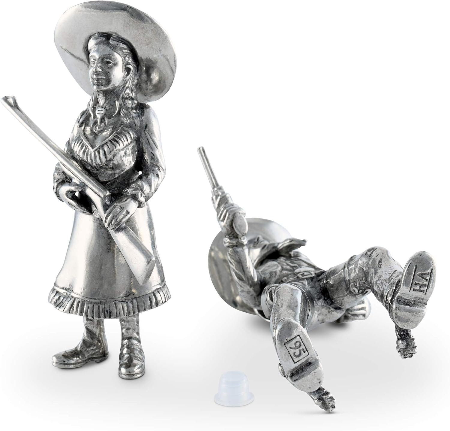 Vagabond House Pewter Cowboy and Cowgirl Salt and Pepper Shaker Set 5 inch Tall