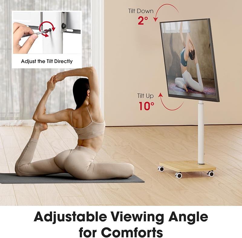AOKCOS Rolling TV Stand for 32-65 Inch TVs, Portable Mobile TV Stand on Wheels, 8-Level Height Adjustable TV Cart with Swivel & Tilt Mount for Bedroom/Living Room/Office/Corner image 4