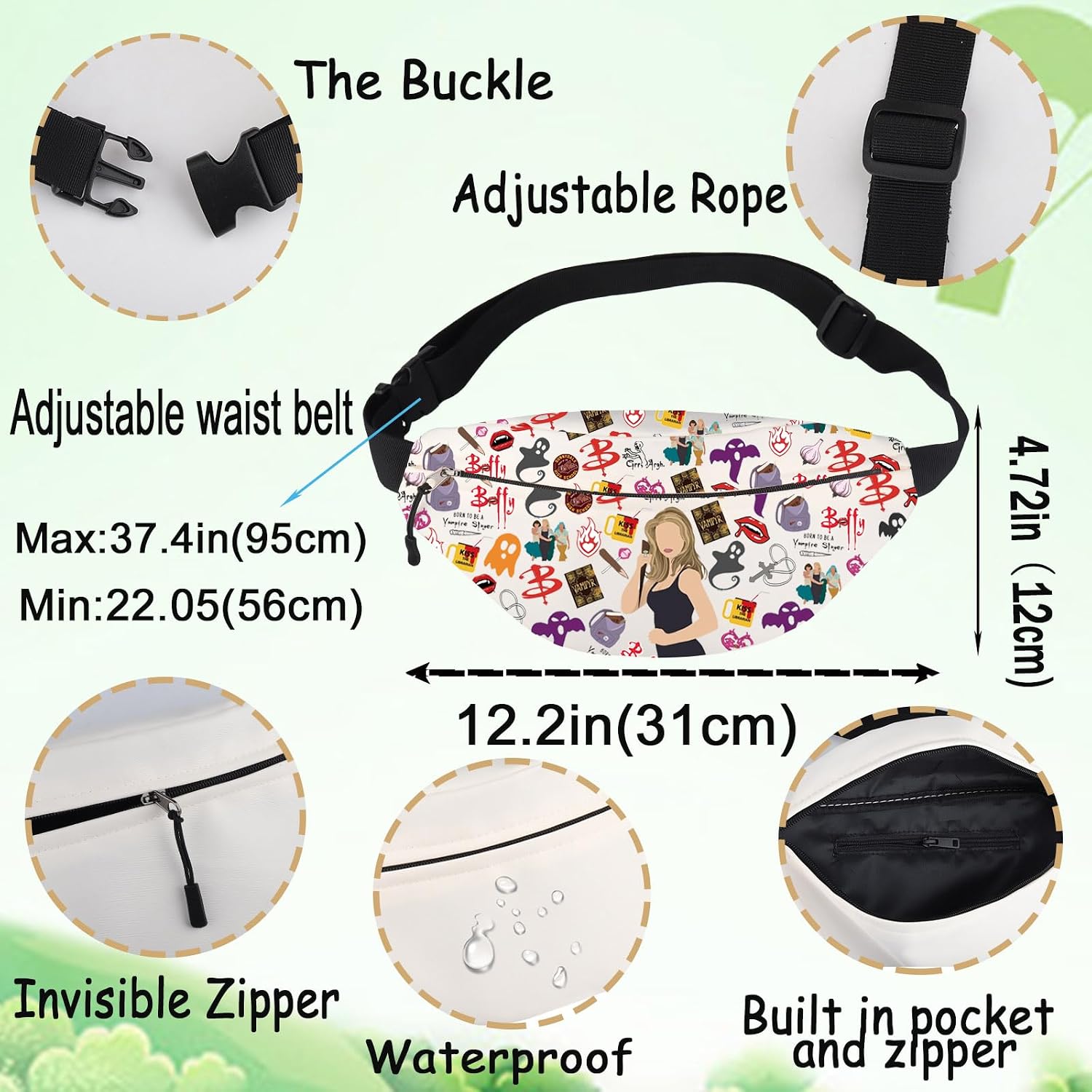 G2TUP Vampire Fanny Pack Vampire Slayer Movie Inspired Gift Vampire Character Waist Bag Joyce & Spike‌ & Angel‌ Merch (B Vampire WB)