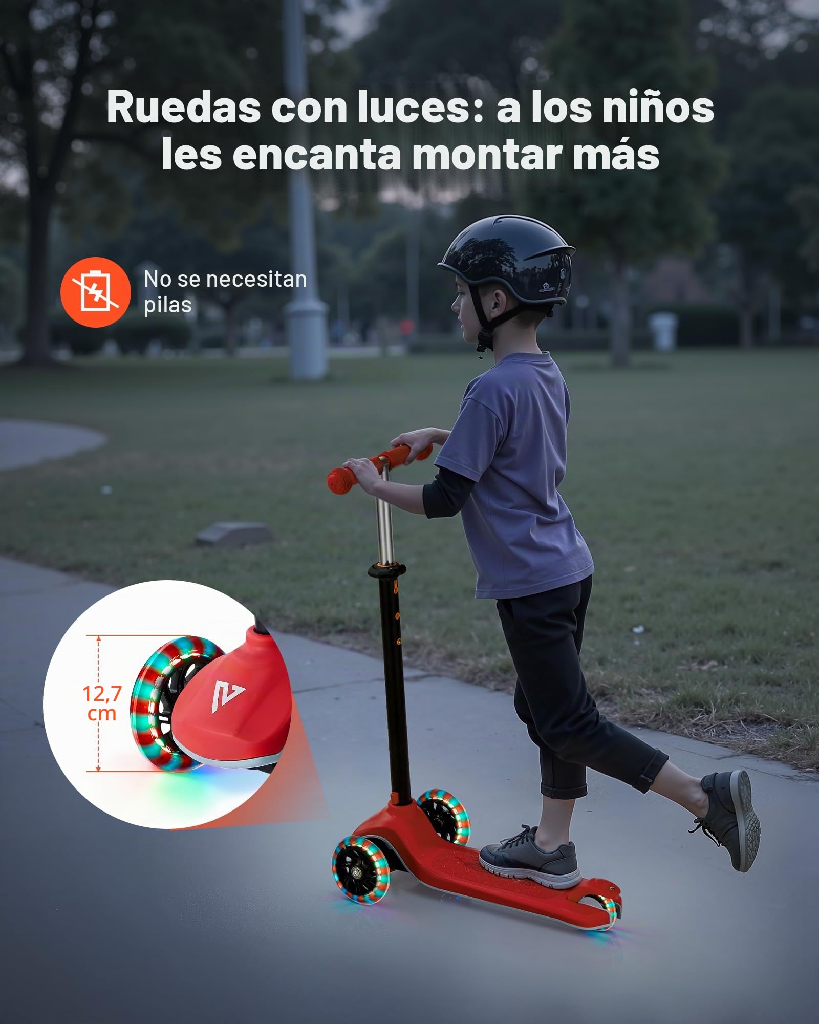 VEVOR Patinete 3 Ruedas, para Niños de 3 Años en Adelante, Ruedas Iluminadas, Manillar de Altura Ajustable, Base Antideslizante y Cuadro de Aluminio Ligero, hasta 75 kg, Rojo, 520 x 250 x 800 mm
