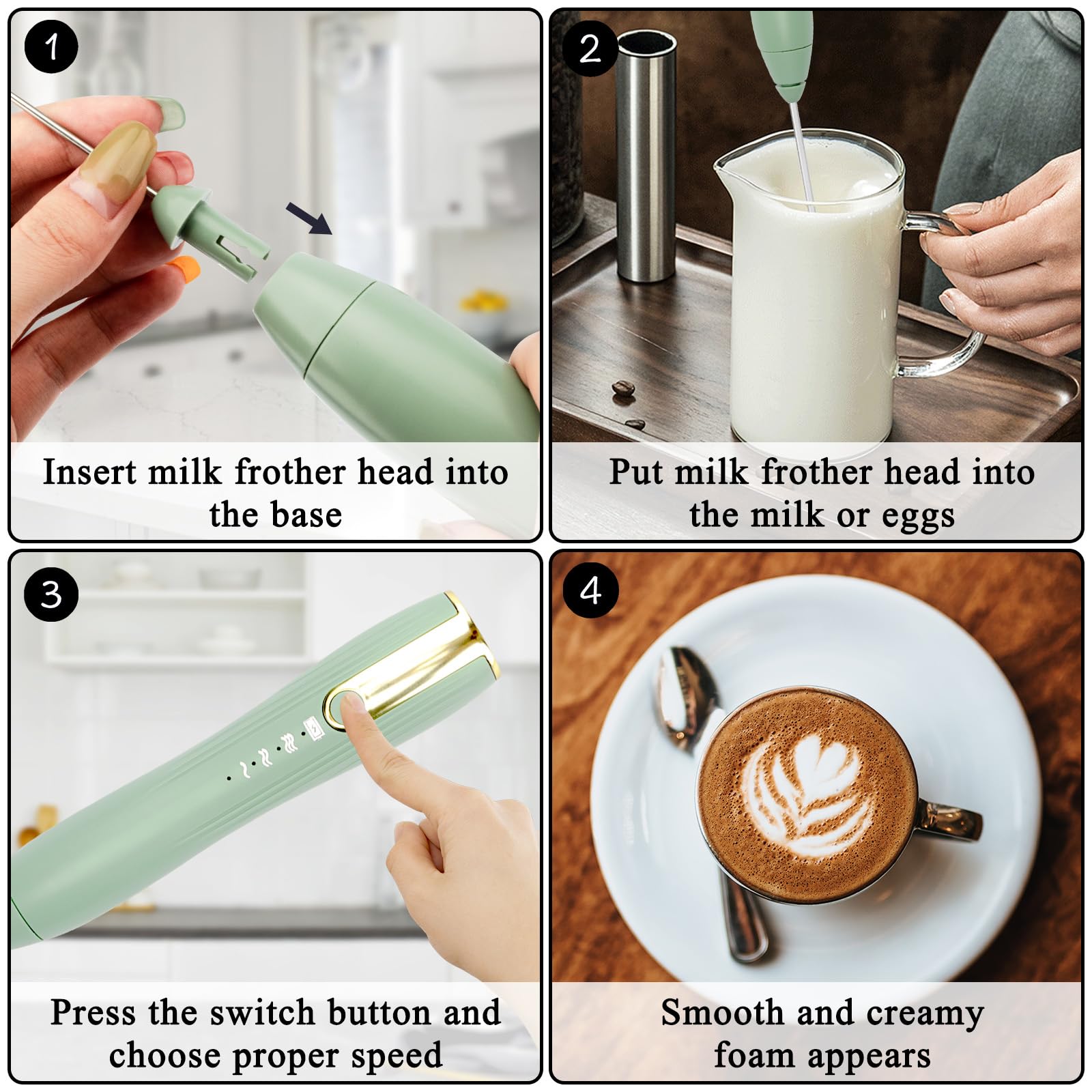 WANGQ Mousseur à Lait Électrique Double Fouet Rechargeable USB, Mélangeur de Boissons à Main, Fouet Électrique Réglable 3 Vitesses Détachable pour Café, Lattes, Matcha, Chocolat Chaud