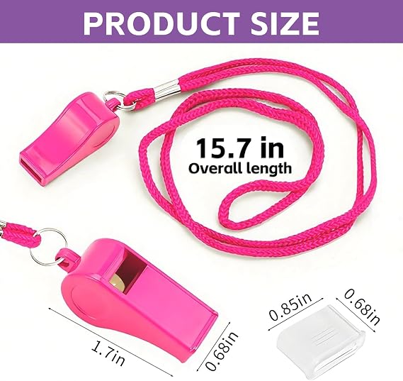 Whistle for Coaches - Pink Plastic Whistles, with Lanyard and Mouthpiece - Loud Crisp Sound & Bright Colors for Coaches, Teachers, Referees, Lifeguards & Emergency Outdoor Sports (2 Pcs)