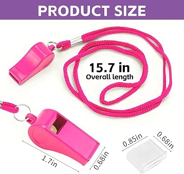 Whistle for Coaches - Pink Plastic Whistles, with Lanyard and Mouthpiece - Loud Crisp Sound & Bright Colors for Coaches, Teachers, Referees, Lifeguards & Emergency Outdoor Sports (2 Pcs)