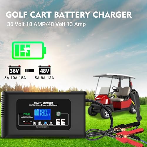 Miniatura 5 de Cargador de batería para carrito de golf de 36 V, 18 A y 48 V, 13 A, cargador de batería de coche, LiFePO4, plomo-ácido AGMGelSLA. Mantenedor de